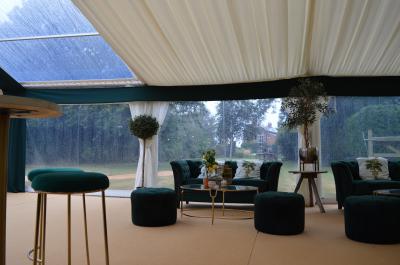 Bottle Green Pelmets and Ivory Roof